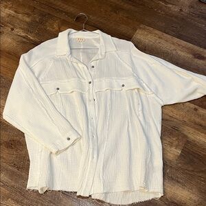 POL Chasing Views Cream Textured Lightweight Shacket (oversized) NWT